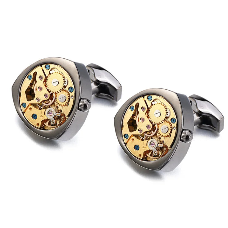 Hot Watch Movement Cufflinks for Immovable Stainless Steel Steampunk Gear Watch Mechanism Cuff Links for Mens Relojes Gemelos