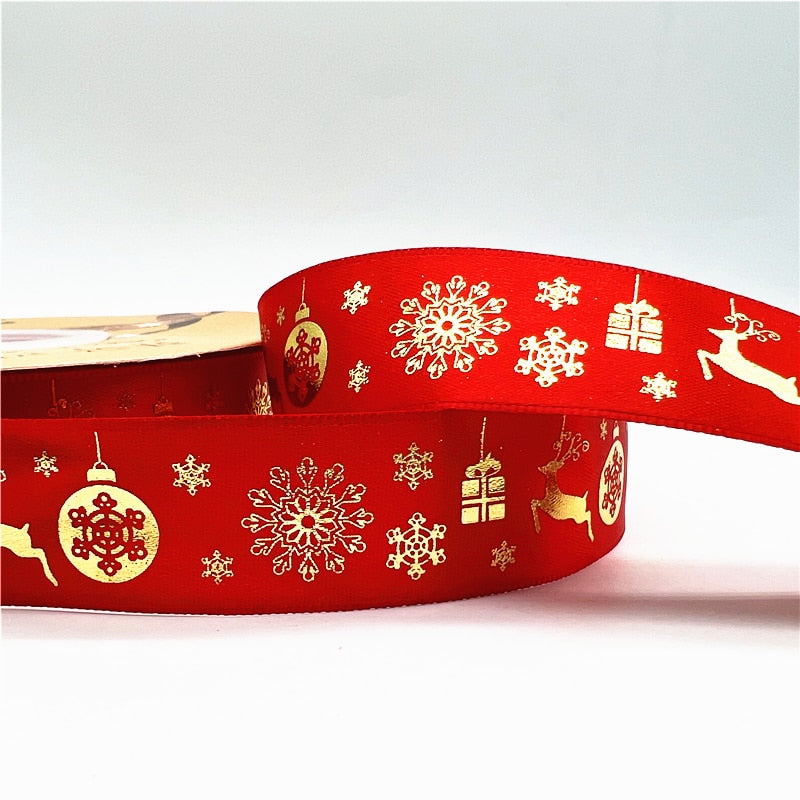 5yards 1inch 25mm Christmas Ribbon Printed Christmas Polyester Ribbon for Handmade Design Christmas Decoration DIY