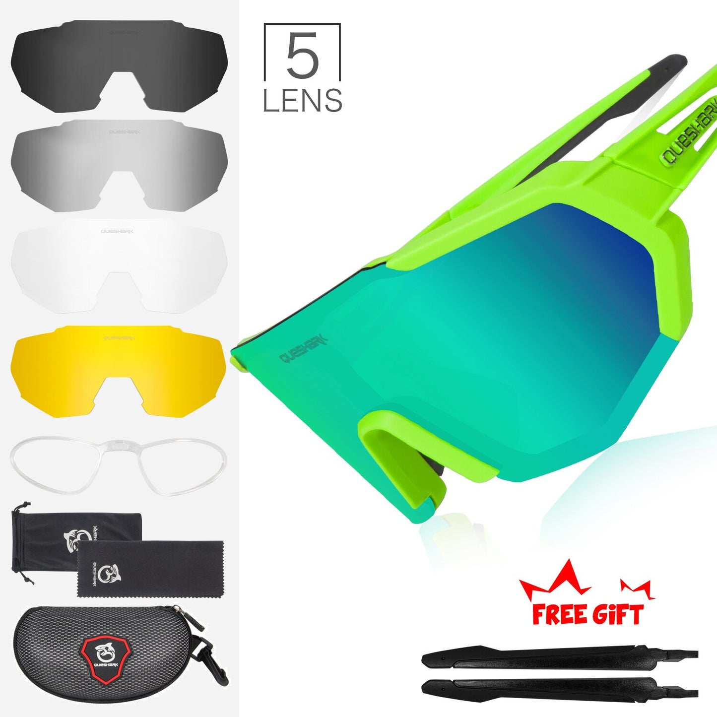 QUESHARK Women Men Polarized Cycling Sunglasses 5 Lens/Set Sports MTB Bicycle Eyewear Riding Road Bike Glasses Goggles QE42