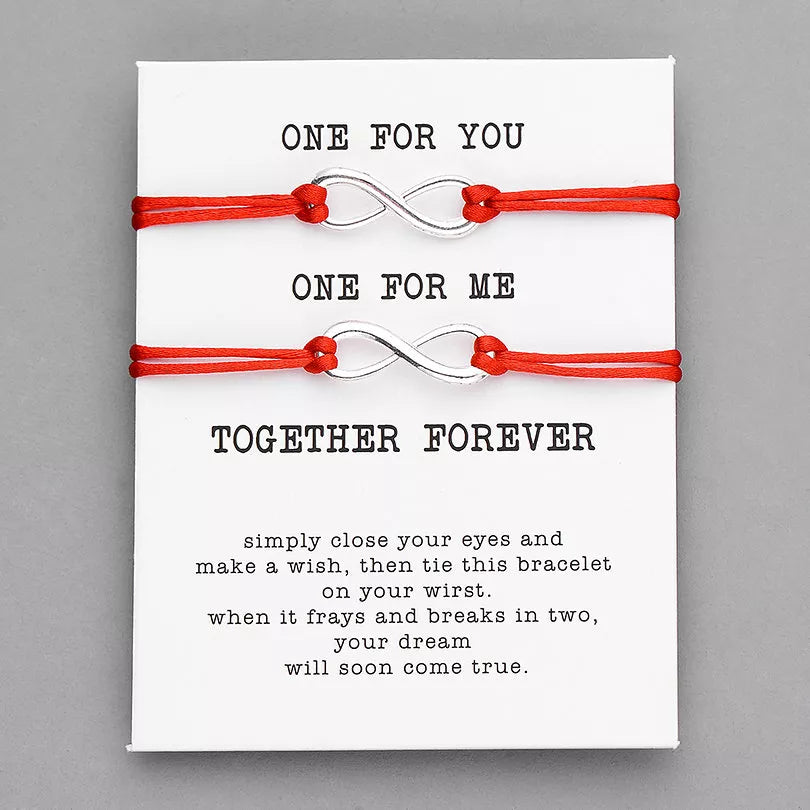 Pipitree 2pcs/Set Together Forever Love Infinity Bracelet for Lovers Red String Couple Bracelets Women Men's Wish Jewelry
