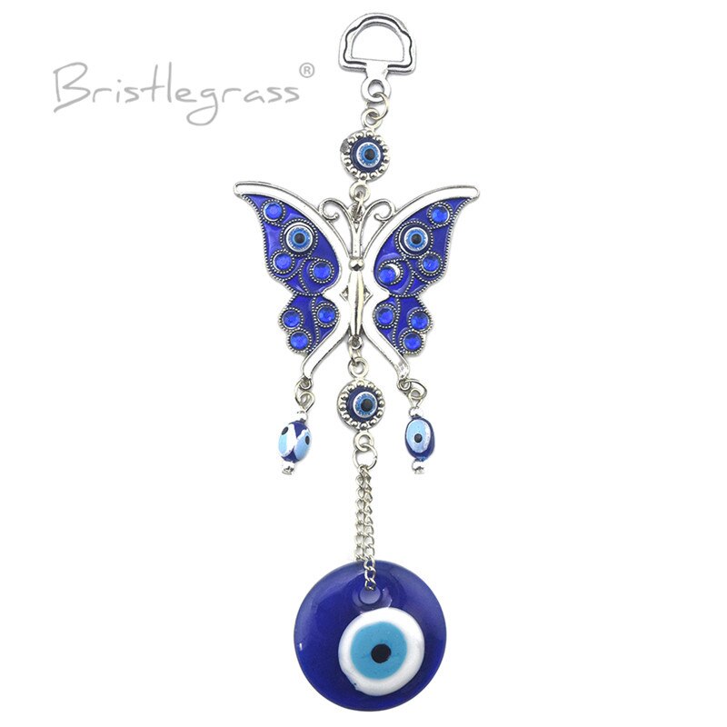 BRISTLEGRASS Turkish Blue Evil Eye Rhinestone Butterfly Wall Hanging Pendants Amulets Lucky Charm Blessing Protection Decor