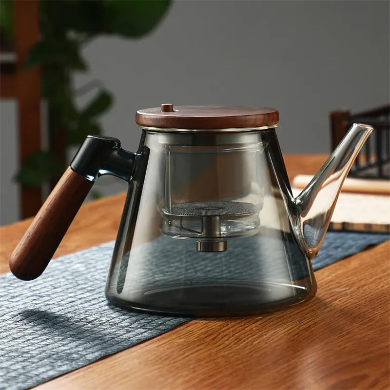 Easy One Click Tea Separation Filtration Glass Teapots With Wood Handle 850ml Te