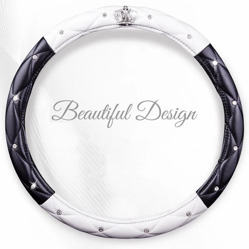 Women PU Leather Car Steering Wheel Covers Diamond Black Pink Auto Steering-Covers Cases for Lady Girls Car Accessories