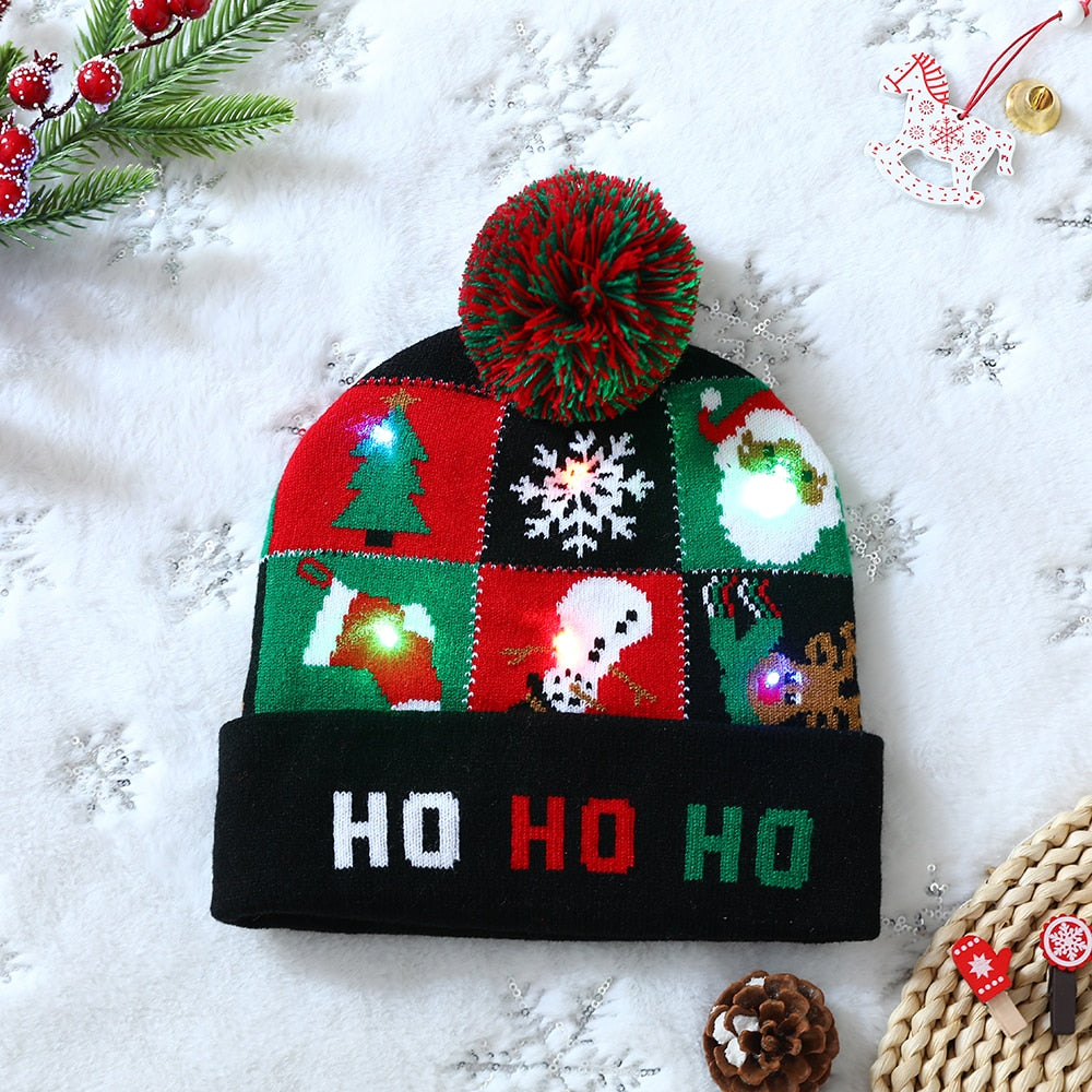LED Christmas Hat Sweater Knitted Beanie Christmas Light Up Knitted Hat Christmas for Kids Adult Xmas 2023 New Year Decor