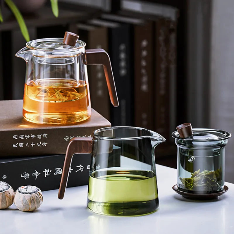 GIANXI Retro Glass Teapot Wood Handle Chinese Tea Ceremony Transparent Teawear S