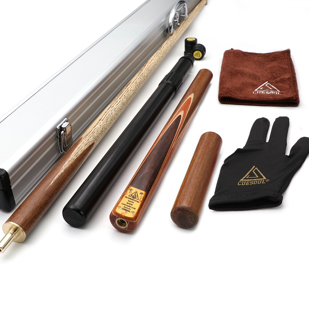 CUESOUL 57" Snooker Cue Handcraft 3/4 Jointed With Mini Butt End Extension Packed in Aluminium Cue Case and Cue Joint Protector