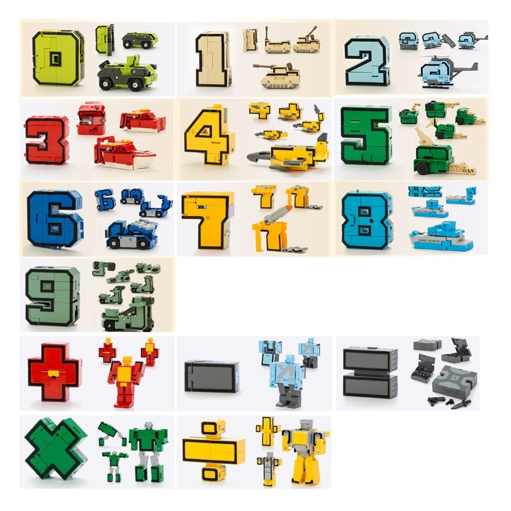 15PCS Assembling Building Blocks Educational Action Figure Transformation Number Robot Deformation Toys for Children
