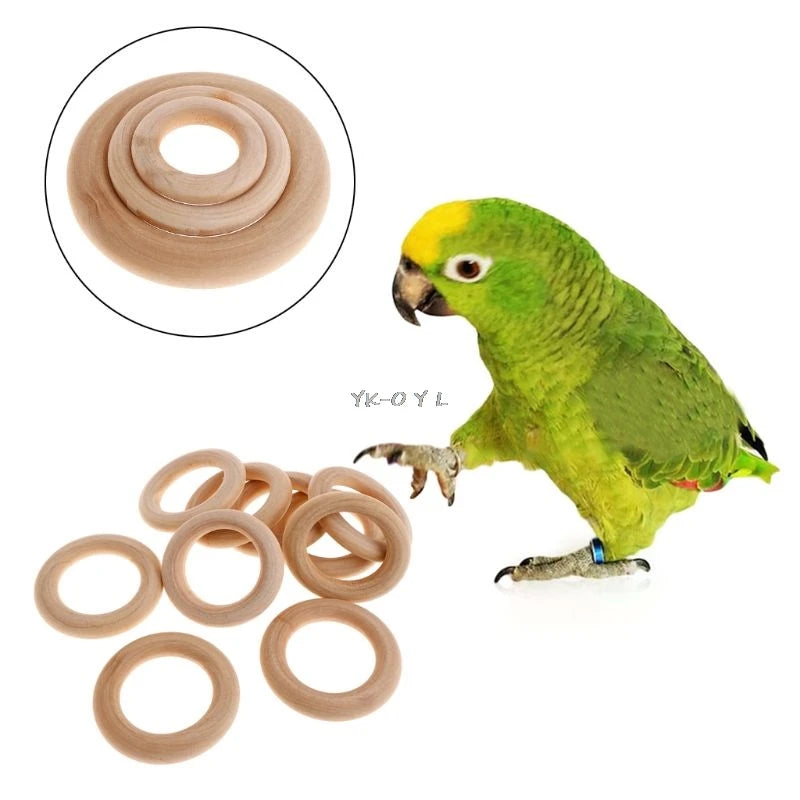 10 Pcs/Set Natural Wooden Ring Home Decoration Pet Parrot Bird Parakeet Toys Bit