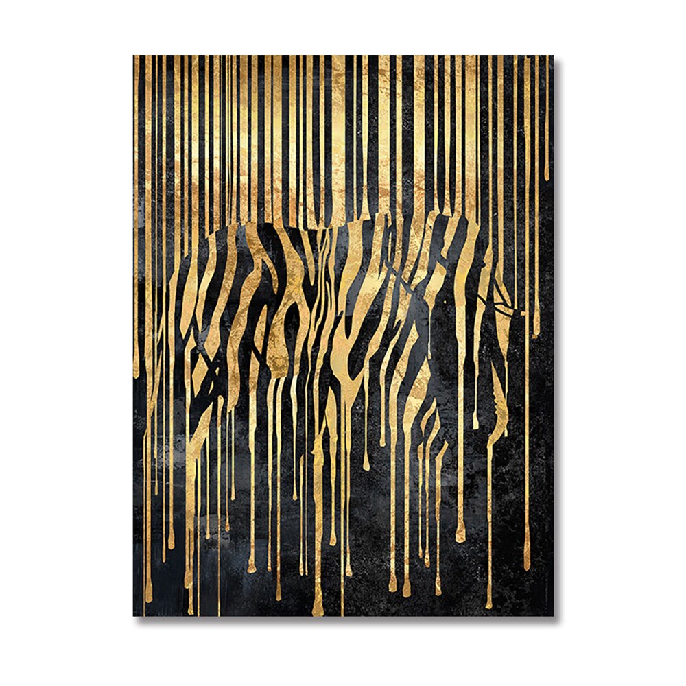 Abstract Gold Line Zebra Canvas Painting Plant Tiger Giraffe Leopard Poster Wall Pictures for Living Room Interior Home Decor