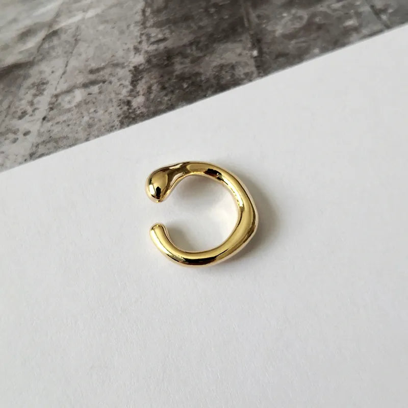 Peri'sBox Solid Gold Color Earrings Without Piercing Geometric Round Ear Cuff Minimalist Cartilage Earrings Women Simple Jewelry