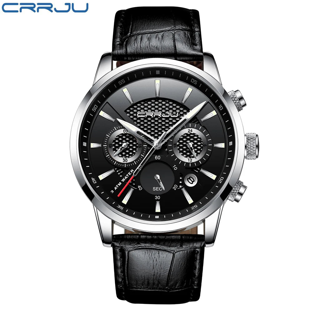 Watches Mens 2021 CRRJU Casual Leather Quartz Men's Watch Top Brand Luxury Business Clock Male Sport Waterproof Date Chronograph