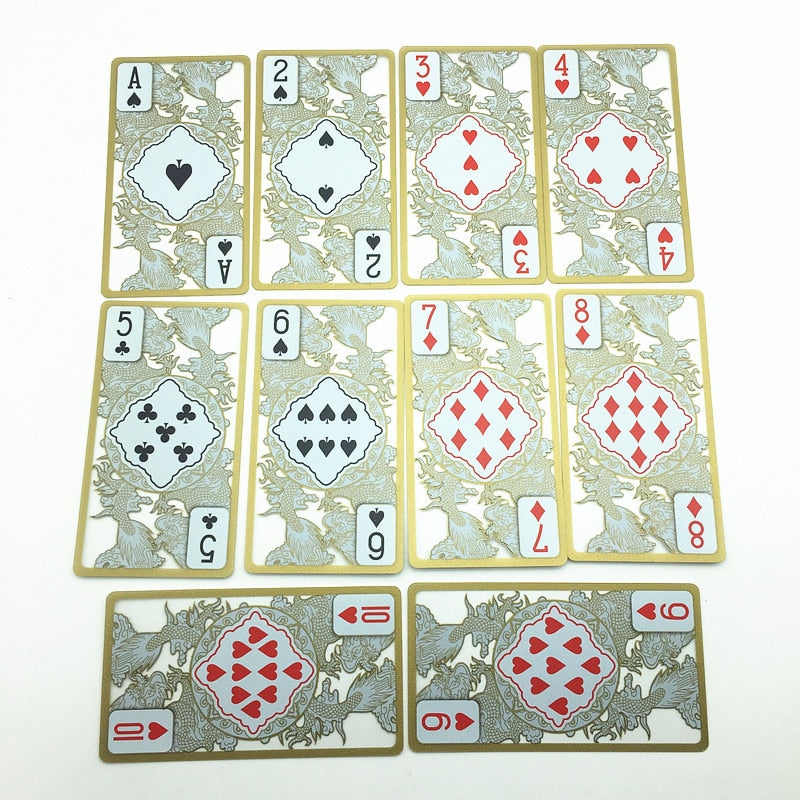 High Quality Waterproof Transparent Plastic Poker Gold Edge Playing Cards Dragon Card Game Collection