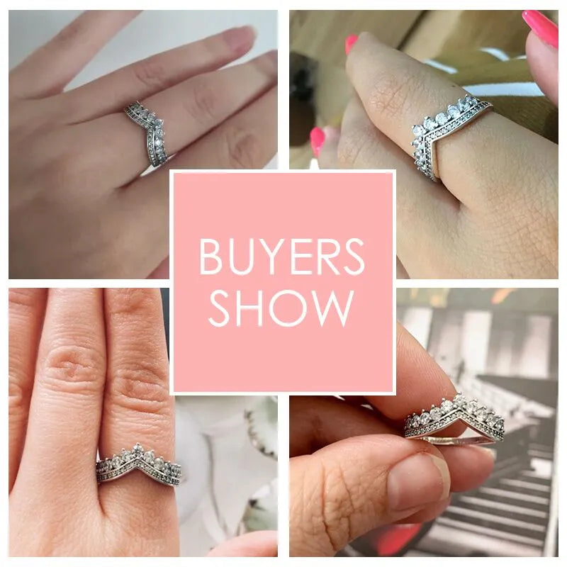 Modian Fashion 100% Real 925 Sterling Zircon Crown Finger Ring Classic Stackable Silver Jewelry for Women Wedding Christmas