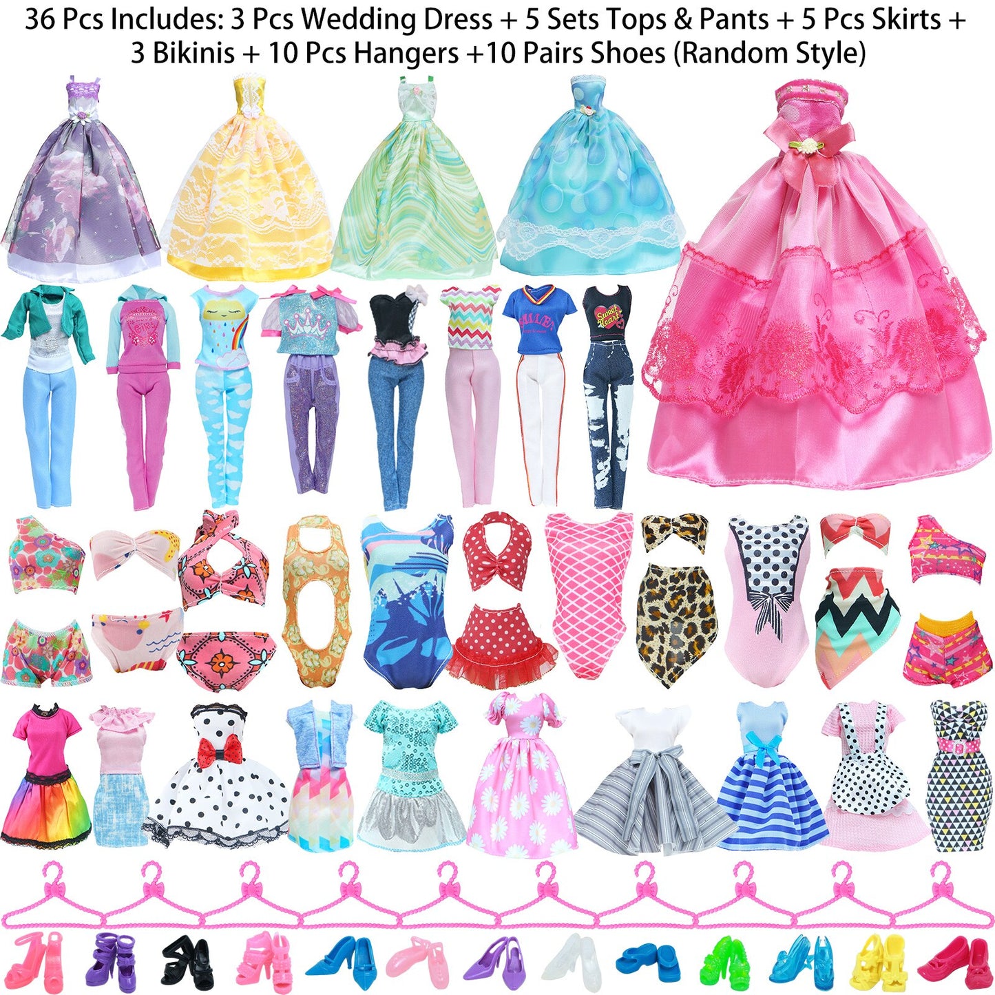 Random Mix Style Doll Accessories High Heels Shoes Swimsuit Wedding Party Gown Mini Dress Clothes for Barbie Doll Baby Toys