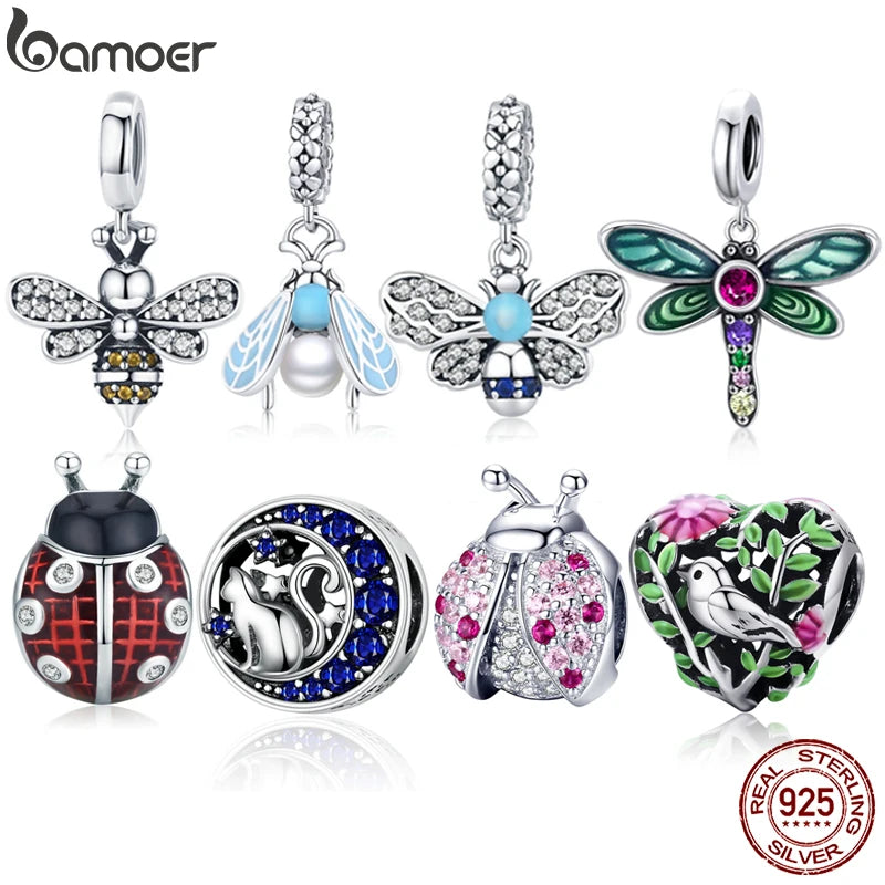 BAMOER 925 Sterling Silver Crystal Bee Crystal Charm Fit Women Charm Bracelets DIY Jewelry Girlfriend