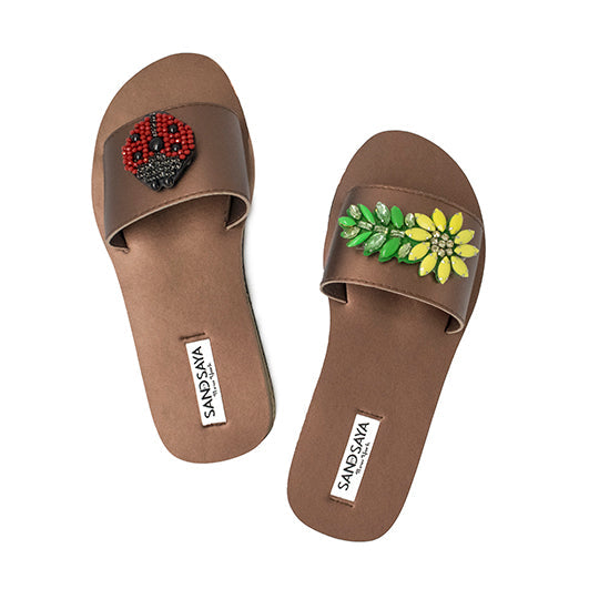Ladybug and Daisy - Red and Yellow Embellished Motifs Waterproof Espadrille Flat Sandals
