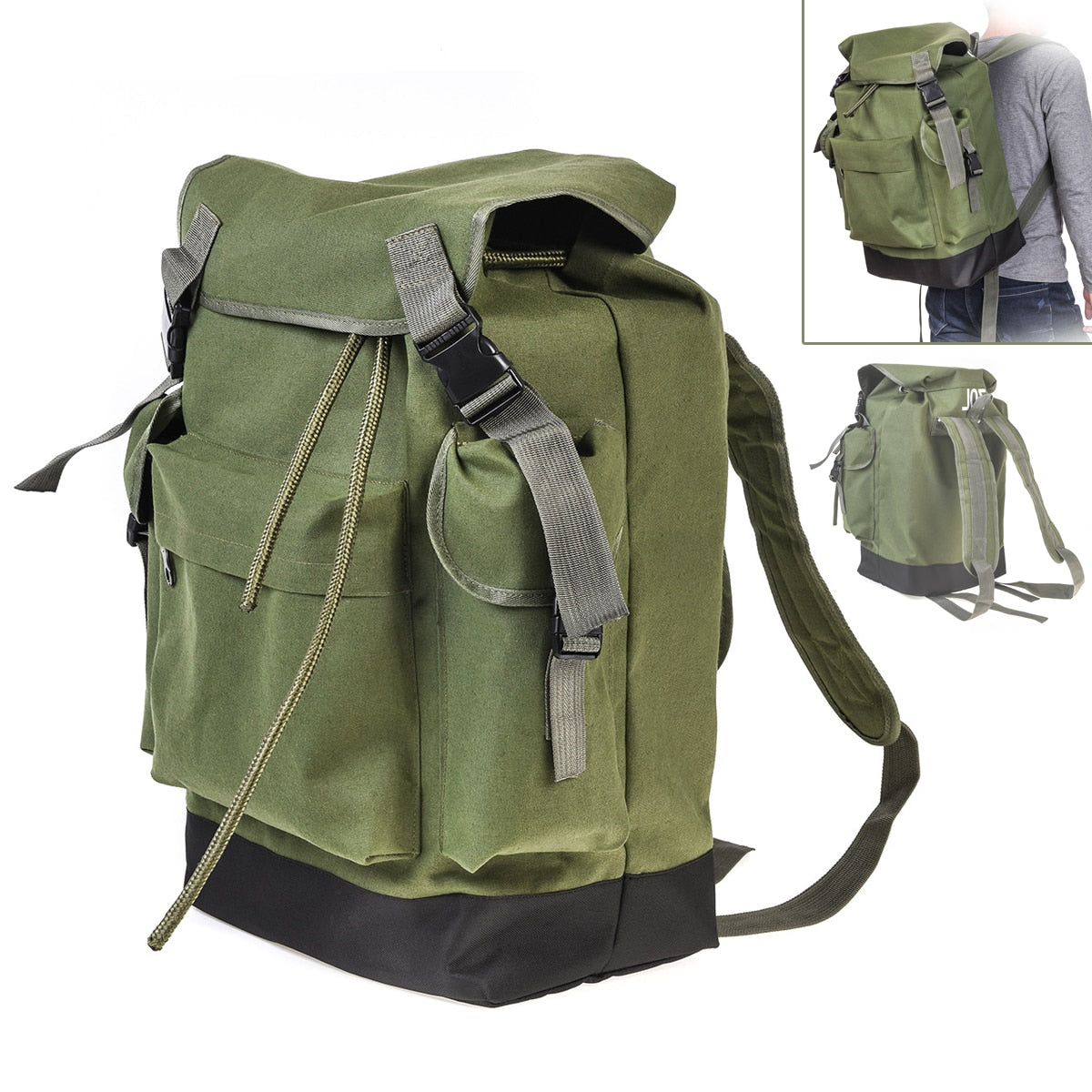 70L Large Capacity Multifunctional Army Green Canvas Carp Fishing Bag Fishing Tackle Backpack Durable and Wear-Resistant to Use.