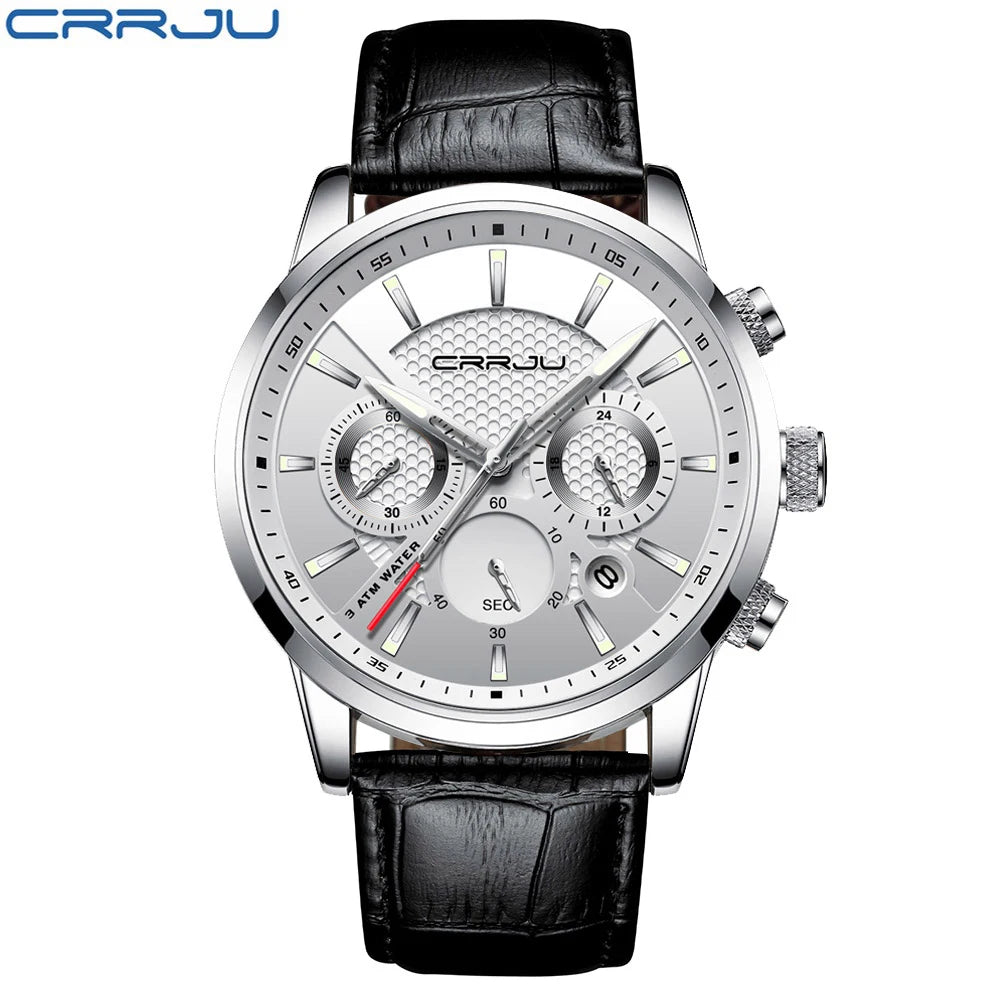 Watches Mens 2021 CRRJU Casual Leather Quartz Men's Watch Top Brand Luxury Business Clock Male Sport Waterproof Date Chronograph