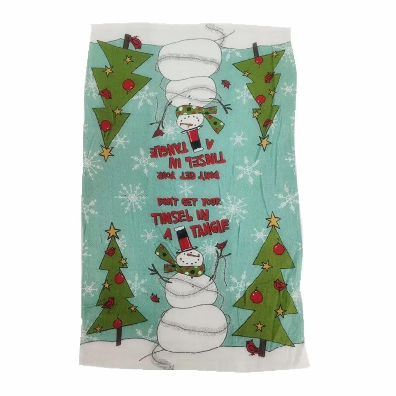 1Pc 41x65cm Christmas Snowman Santa Claus Tree Printed Cotton Kitchen Dishcloth Tea Towel Xmas Party