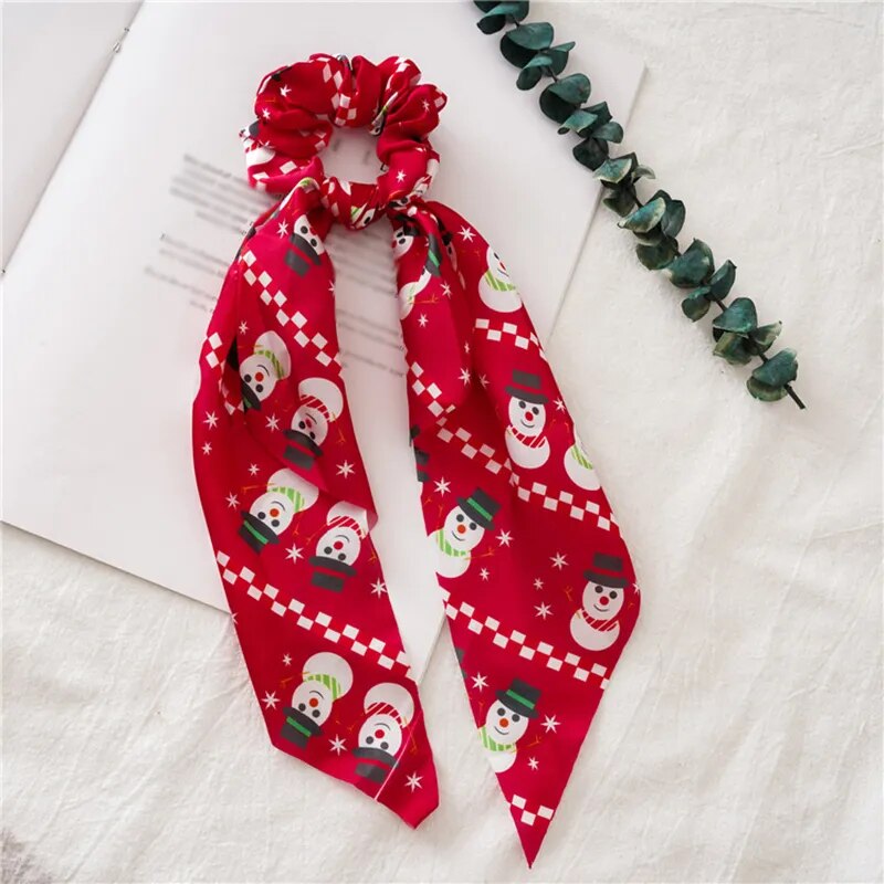 Santa Claus Bows Hair Scrunchies Long Ribbon Ponytail Scarf Hair Tie Women Girls Elastic Hair Bands Christmas Hair Accessories