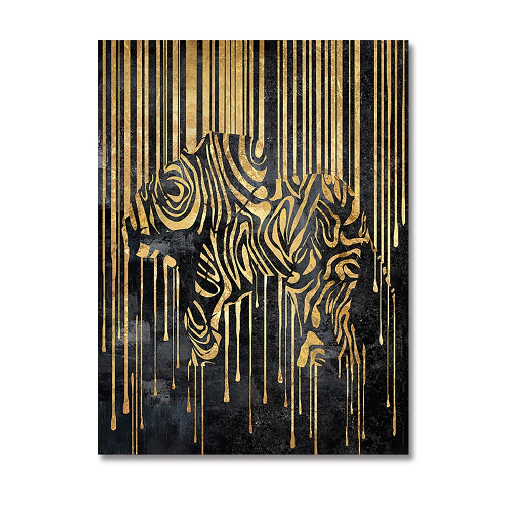 Abstract Gold Line Zebra Canvas Painting Plant Tiger Giraffe Leopard Poster Wall Pictures for Living Room Interior Home Decor