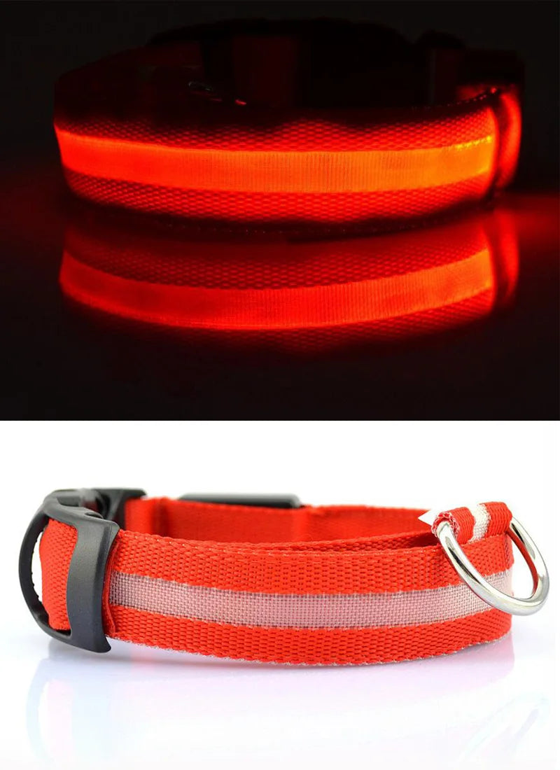 YUDODO Nylon LED Pet Dog Collars for Animals Night Safety Flashing Glow Dog Leash Dogs Luminous Fluorescent Collars Pet Supplies