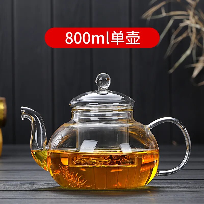 Glass Teapot Heat-Resistant Borosilicate Boiling Thickened Bamboo Handle Hou
