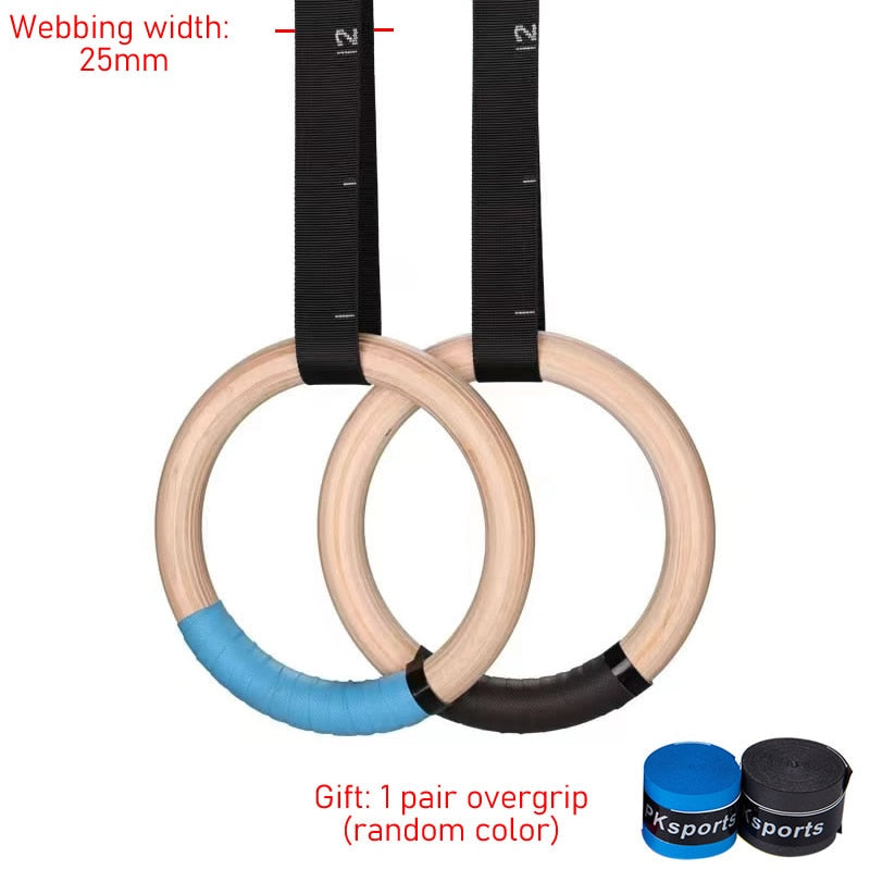 1 Pair Wood Gymnastics Rings With Adjustable Straps GYM Ring for Kids