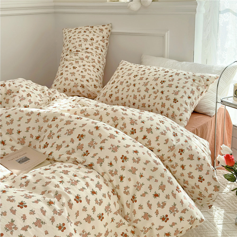Double Layer Cotton Bedding Set Infant Class Softness Floral Design Duvet Cover Bed Sheet Pillowcases 4 Pieces Bedding Set