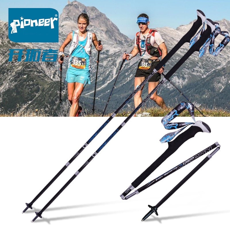 2 Pcs/Pair Portable Collapsible Carbon Fiber Trekking Poles Quick Lock Compact Folding Walking Stick Tourism Trail Running
