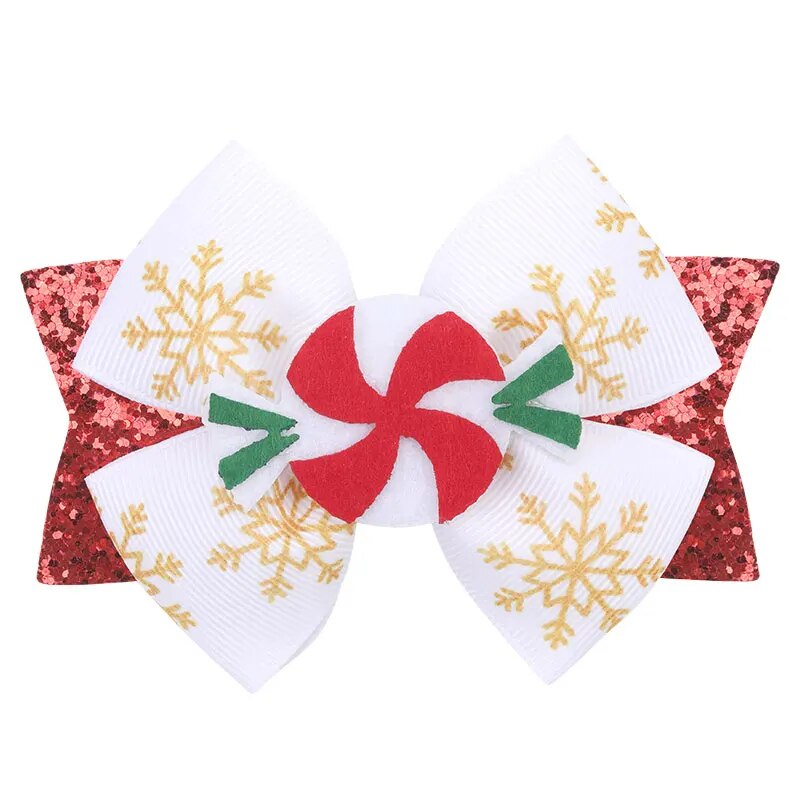 Christmas Hair Bows Clips Sparkly Santa Claus Xmas Socks Hairpins Headwear Christmas Tree Printing Ribbon Hair Clip for Girls