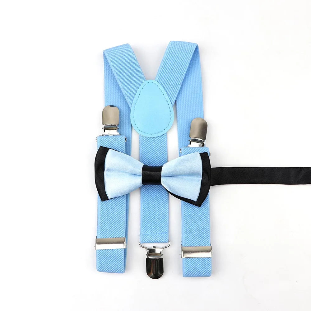Solid Color Children Belt Bowtie Set Baby Boys Suspenders Polyester Y-Back Braces Two Colors Bow Tie Adjustable Elastic Kids