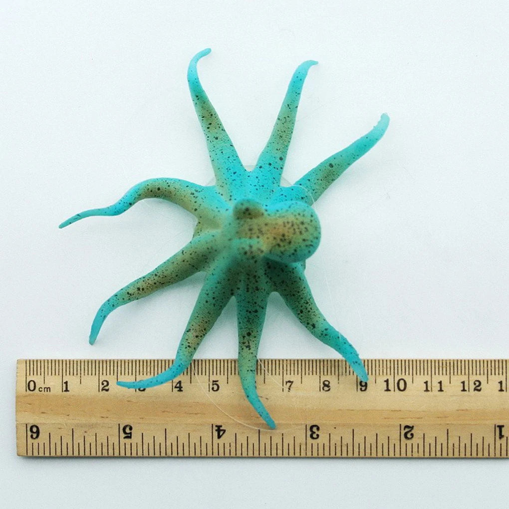 Fluorescent Artificial Octopus Aquarium Ornament With Suction Cup Fish Tank Decoration