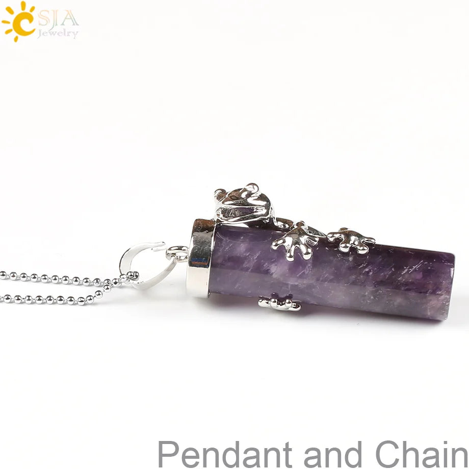 CSJA Pink Quartz Gem Power Statement Necklace Male Female Jewelry Natural Gem Stone Pendant Lovely Frog Jewellery E184