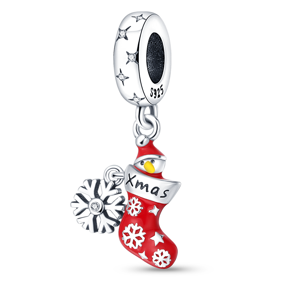 Christmas Plata De Ley 925 New in Red Socks Santa Charm Christmas Tree Beads for Pandora 925 Bracelet Necklace Christmas Jewelry