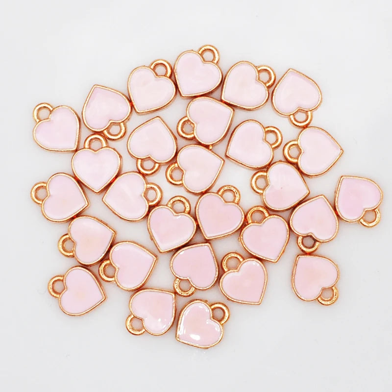 50pcs/Lot Fashion Small Heart Shape Enamel Charms 7*8mm Gold Color Tone Oil Drop DIY Bracelet Floating Charms