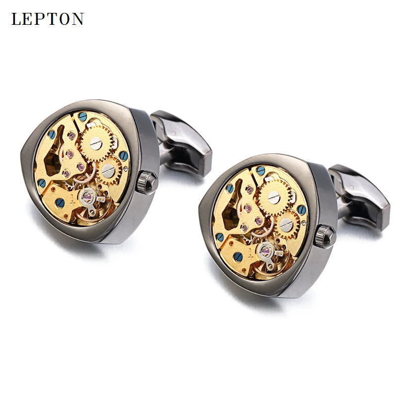 Hot Watch Movement Cufflinks for Immovable Stainless Steel Steampunk Gear Watch Mechanism Cuff Links for Mens Relojes Gemelos
