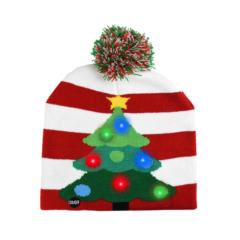 LED Christmas Hat Sweater Knitted Beanie Christmas Light Up Knitted Hat Christmas for Kids Xmas 2023 New Year Decorations
