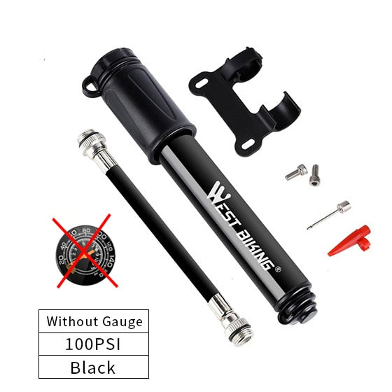 WEST BIKING Bike Pump With Gauge Portable Frame Bicycle Pump Schrader and Presta Valve 160psi Tire Pump for Road Mountain Bike