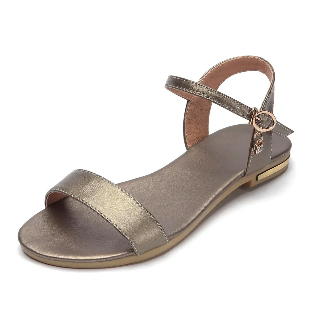 MORAZORA Plus Size 34-46 New Leather Sandals Women Shoes Fashion Flat Sandals Cow Leather Summer Rhinestone Ladies Shoes