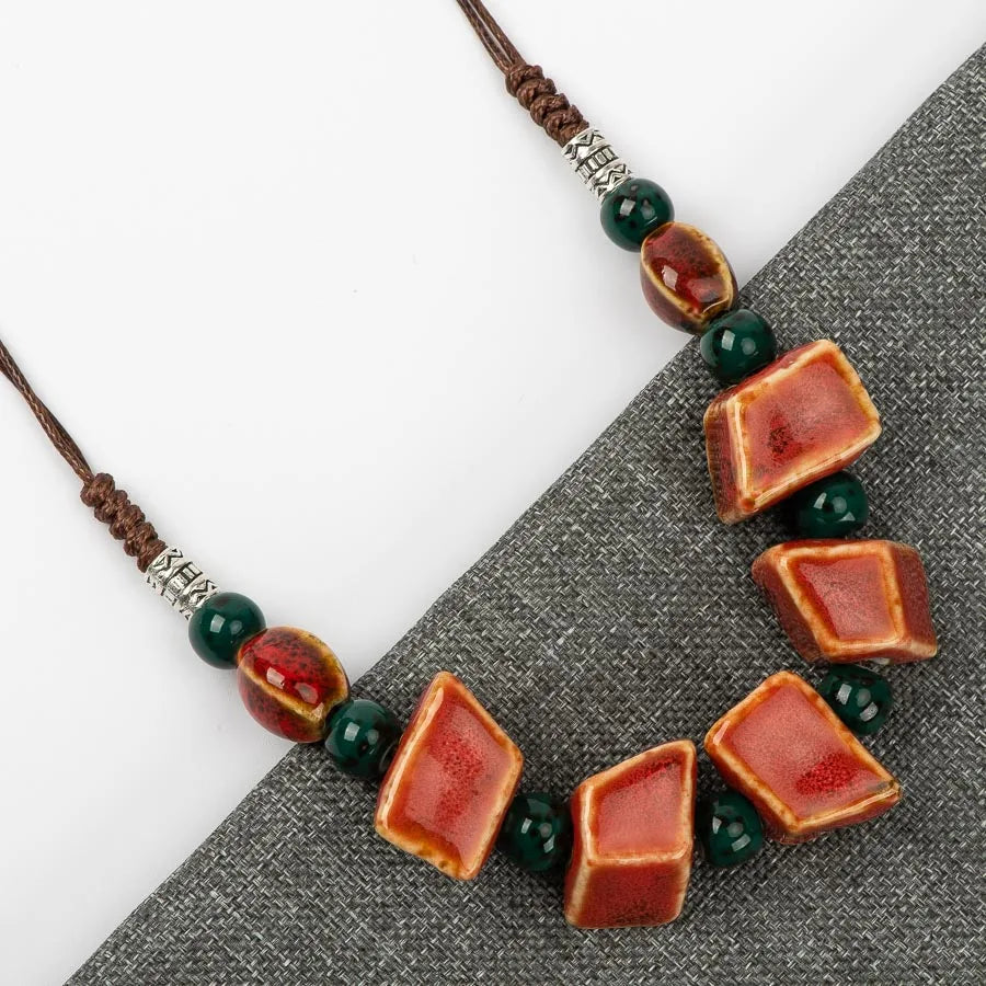 Colorful Irregular Shape Ceramic Beads Neckalce Artware Antique Necklaces & Pendants for Women #FY567