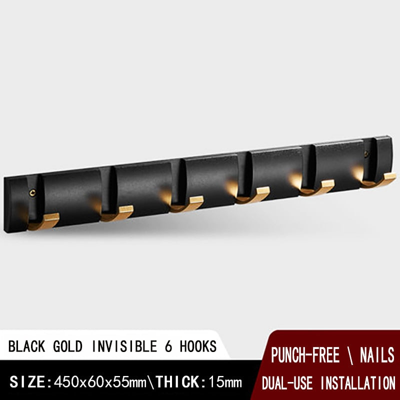 Black Golden Robe Hooks Folding Towel Hanger Nail Installation Wall Hooks C