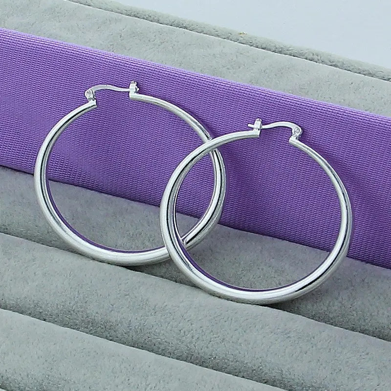 New Trendy 925 Sterling Silver Simple 3.5cm/5cm Circle Round Hoop Earring for Woman Fine Jewelry