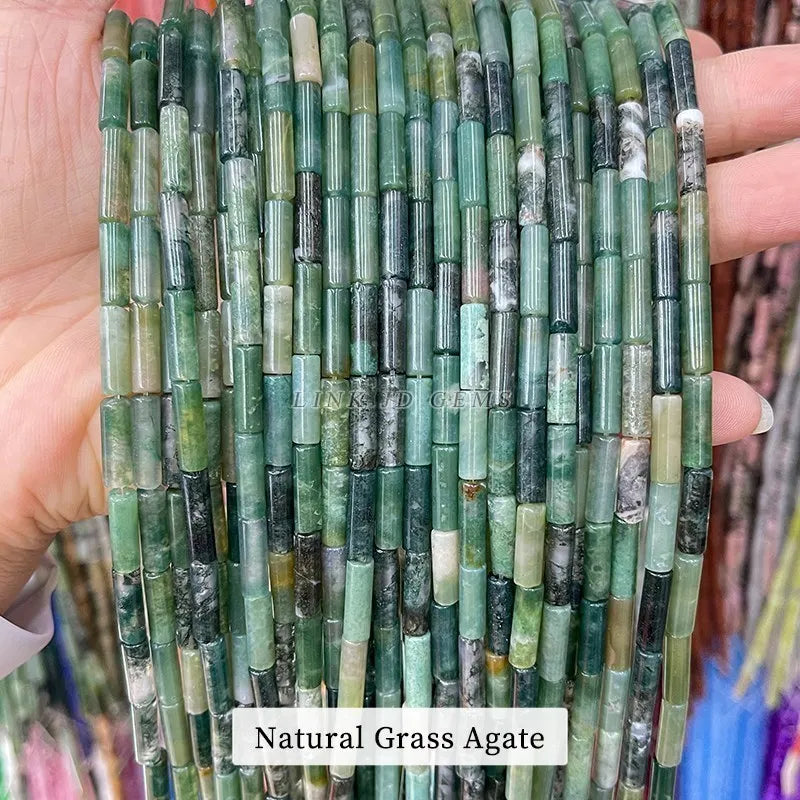4*13mm Natural Stone Agate Jasper Turquoise Tube Shaped Beads Loose Cylindrical Bead for Jewelry Making DIY Bracelet Accessory