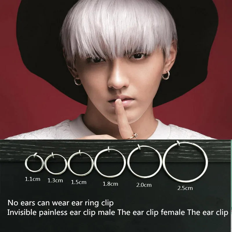 2PCS Unisex Punk Clip on Ear Without Piercing No Hole Fake Body Nose Lip Small Gold Silver Black Plating Earrings for Women Men