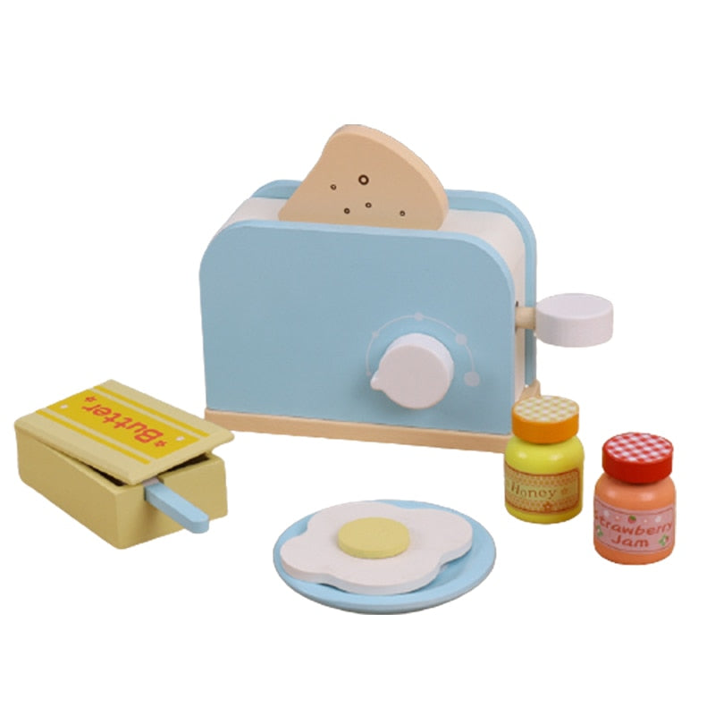 Wooden Kitchen Pretend Play Toy Simulation Wooden Coffee Machine Toaster Machine Food Mixer Baby Early Learning Educational Toys