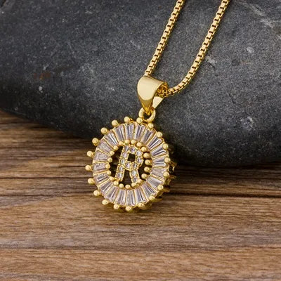 Nidin Women Girls Initial Letter Necklace 26 Letters Charm Family Name Pendant Copper Zircon Jewelry