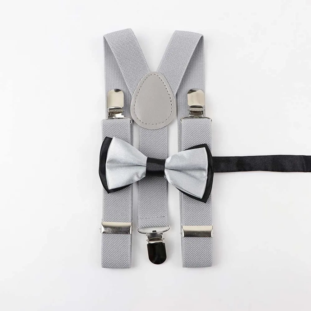 Solid Color Children Belt Bowtie Set Baby Boys Suspenders Polyester Y-Back Braces Two Colors Bow Tie Adjustable Elastic Kids