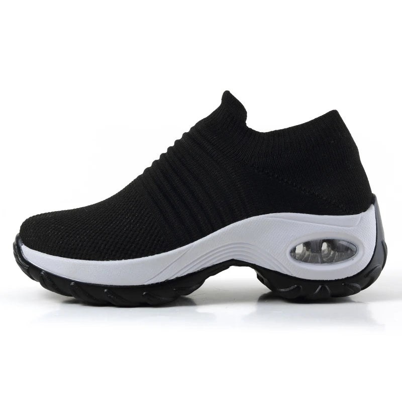 2023 Spring Women Sneakers Shoes Flat Slip on Platform Sneakers for Women Black Breathable Mesh Sock Sneakers Shoes