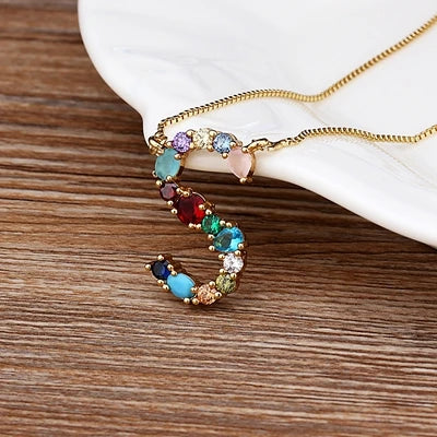 New Arrival Personal Name Letter Necklace Rainbow CZ Initials Alphabet Women Girls Gorgeous Family Jewelry